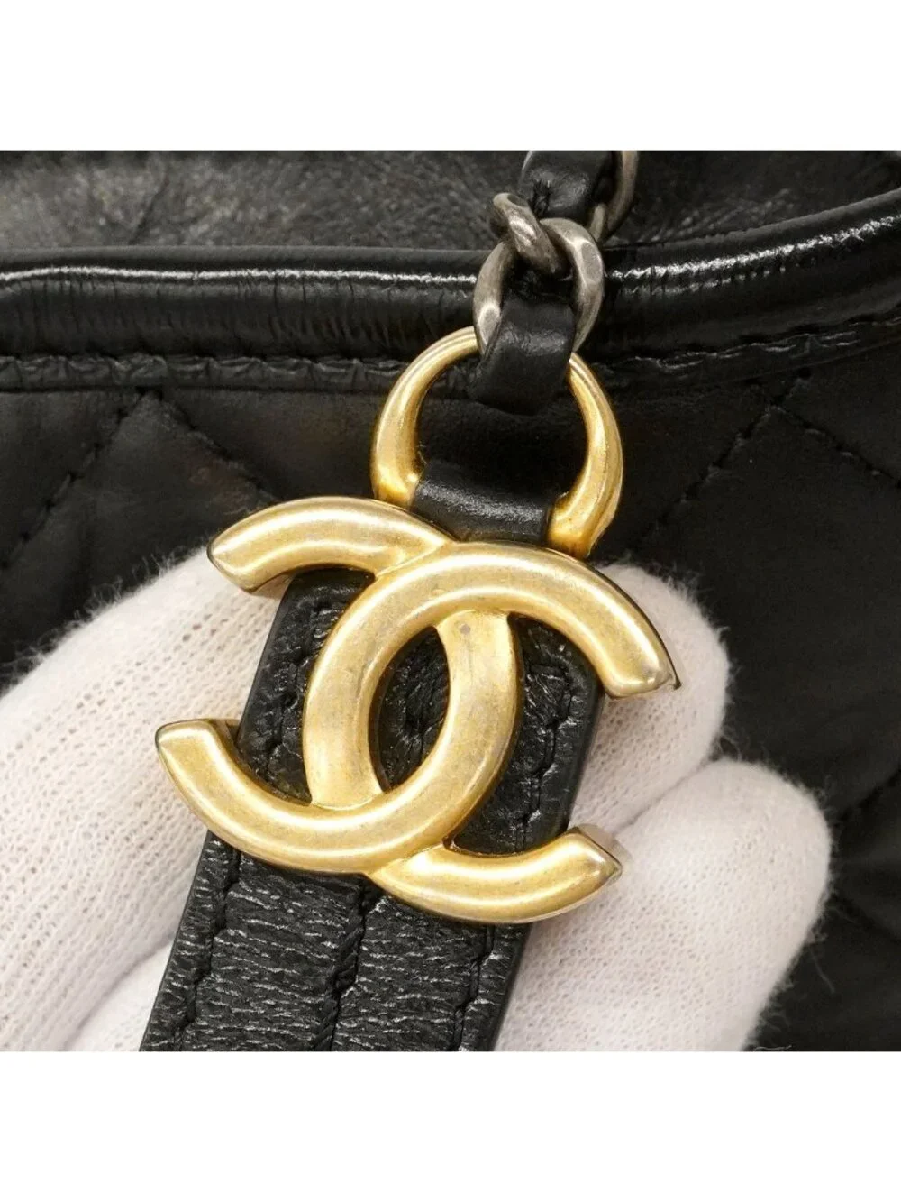 Chanel Shoulder Bag Gabrielle Leather Black Gold Silver